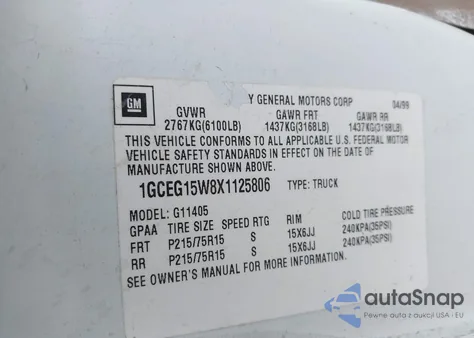 1999 Chevrolet Express G1500 from USA, damaged, VIN 1GCEG15W8X1125806